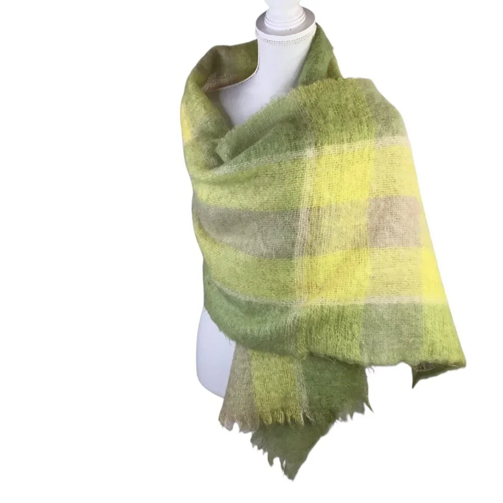 Vtg Mohair Pile Scarf Shawl Wrap Macy Associates Plaid Scotland Scottish 81 x 19